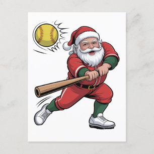 Santa Playing Softball Christmas Player Sport Holiday Postcard