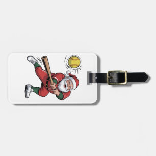 Santa Playing Softball Christmas Player Sport Luggage Tag