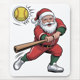 Santa Playing Softball Christmas Player Sport Mouse Pad