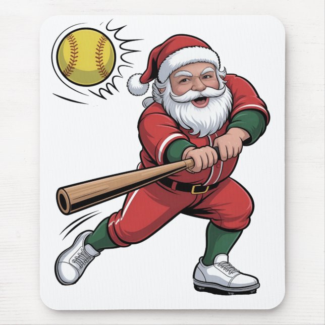 Santa Playing Softball Christmas Player Sport Mouse Pad (Front)