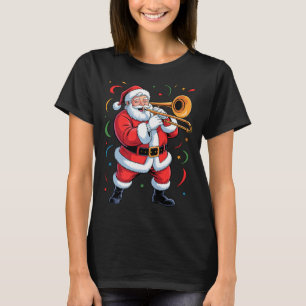Santa Playing Trombone Funny Holiday Christmas Xma T-Shirt