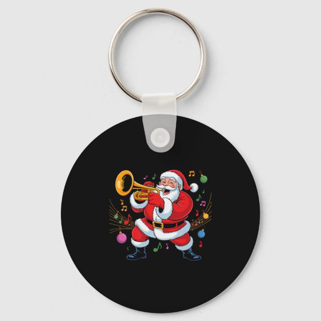 Santa Playing Trumpet Funny Holiday Chrismas Xmas  Keychain (Front)