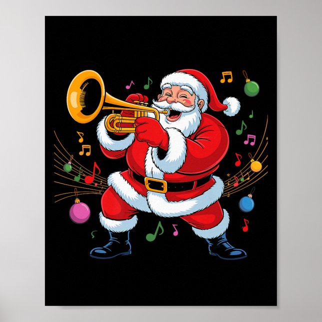 Santa Playing Trumpet Funny Holiday Chrismas Xmas  Poster (Front)