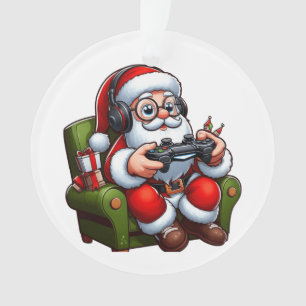Santa playing video games ornament