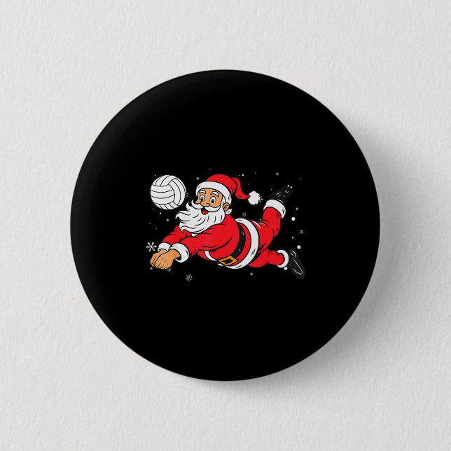 Santa Playing Volleyball Christmas Pajama Cool Srt 2 Inch Round Button (Front)