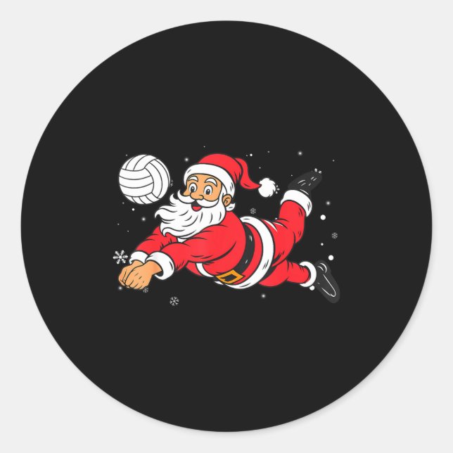 Santa Playing Volleyball Christmas Pajama Cool Srt Classic Round Sticker (Front)
