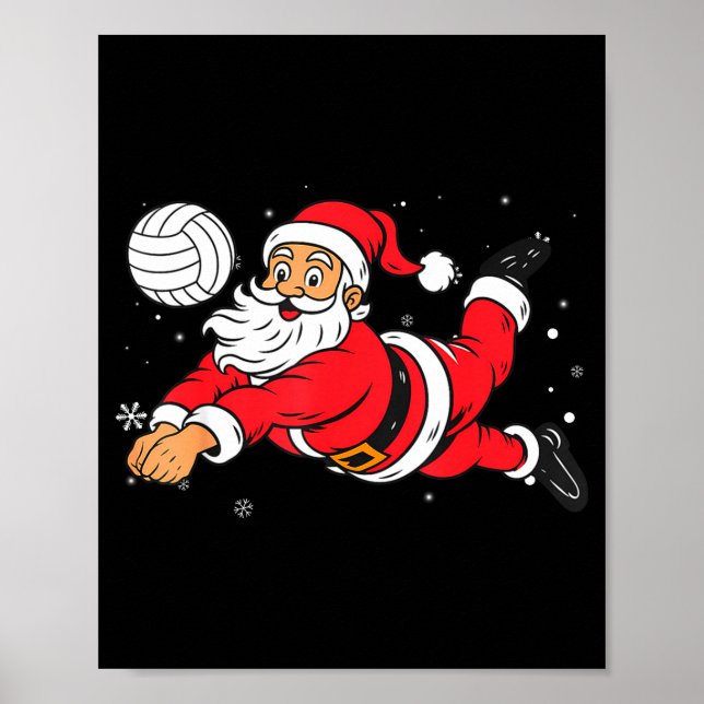 Santa Playing Volleyball Christmas Pajama Cool Srt Poster (Front)