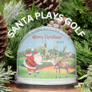 SANTA PLAYS GOLF WITH REINDEER  SNOWGLOBE