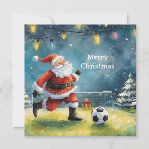Santa plays Soccer Christmas Holiday  Card