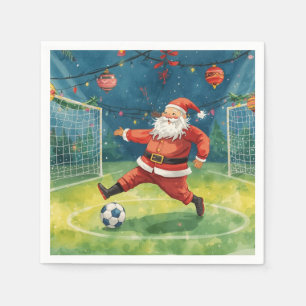 Santa plays Soccer Christmas Holiday  Napkin