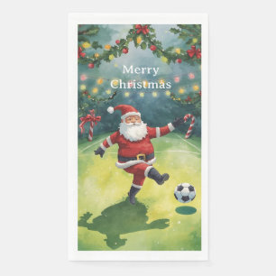 Santa plays Soccer Christmas Holiday  Napkin