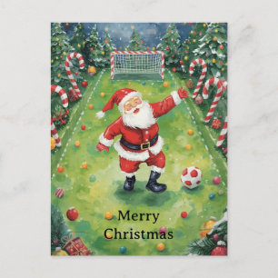Santa plays Soccer Christmas Holiday  Postcard