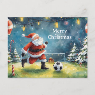 Santa plays Soccer Christmas Holiday  Postcard
