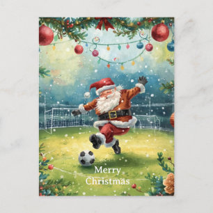 Santa plays Soccer Christmas Holiday  Postcard