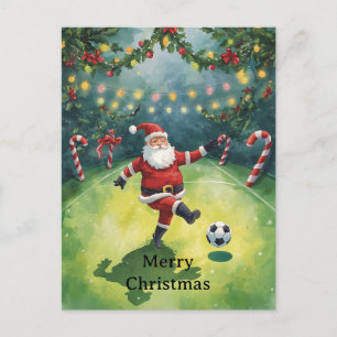Santa plays Soccer Christmas Holiday  Postcard