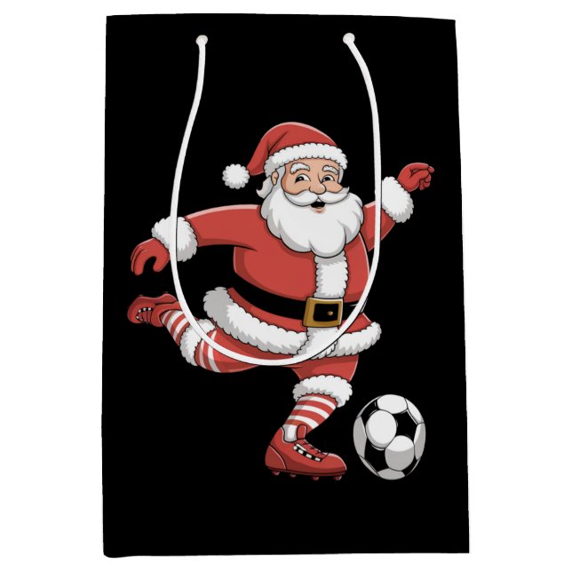 Santa Plays Soccer Christmas Sports Medium Gift Bag (Front)