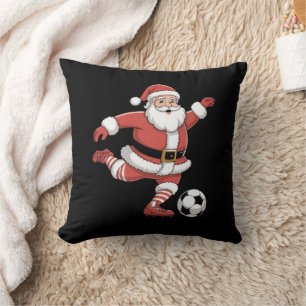 Santa Plays Soccer Christmas Sports Throw Pillow
