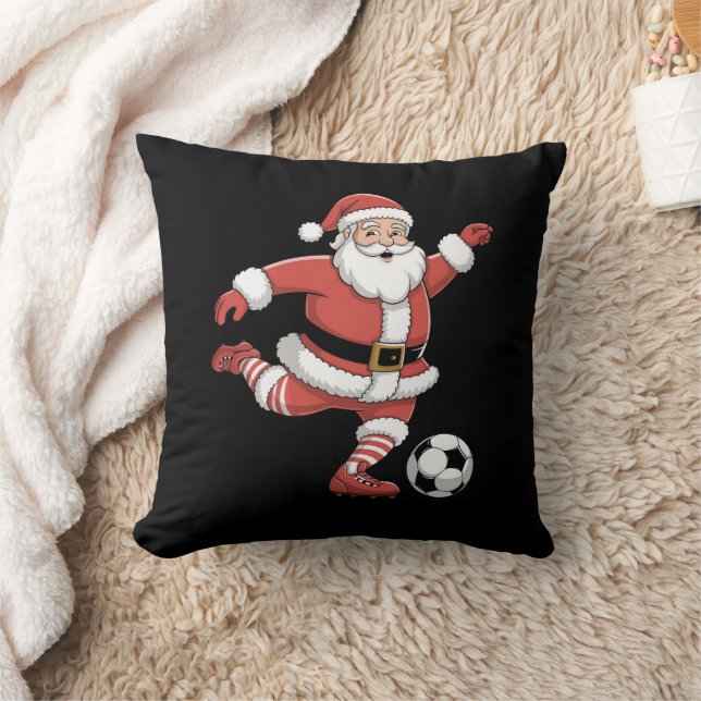 Santa Plays Soccer Christmas Sports Throw Pillow (Blanket)