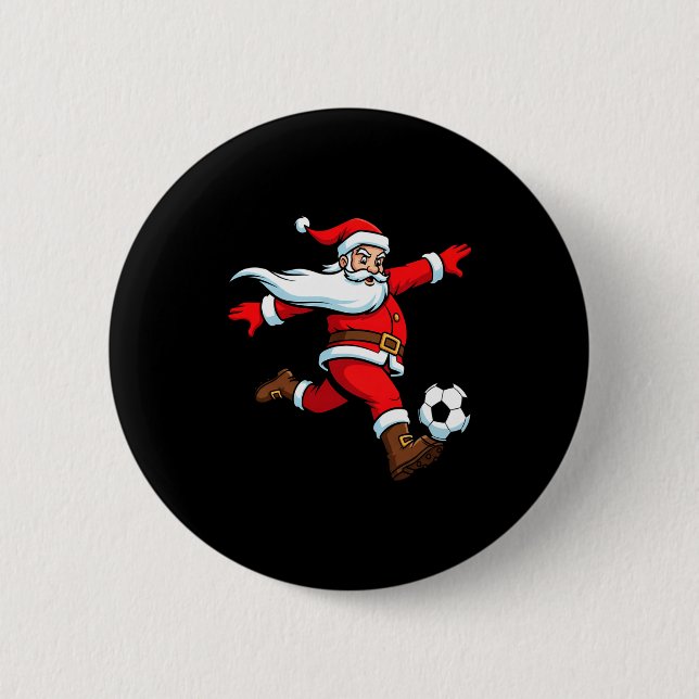 Santa Plays Soccer Christmas Srts Women Men Kids L 2 Inch Round Button (Front)