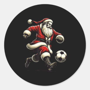 Santa Plays Soccer Srts, Xmas Christmas Women Men Classic Round Sticker