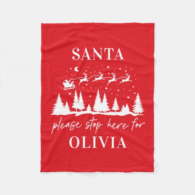 Santa please stop here for Christmas traditional F Fleece Blanket (Front)
