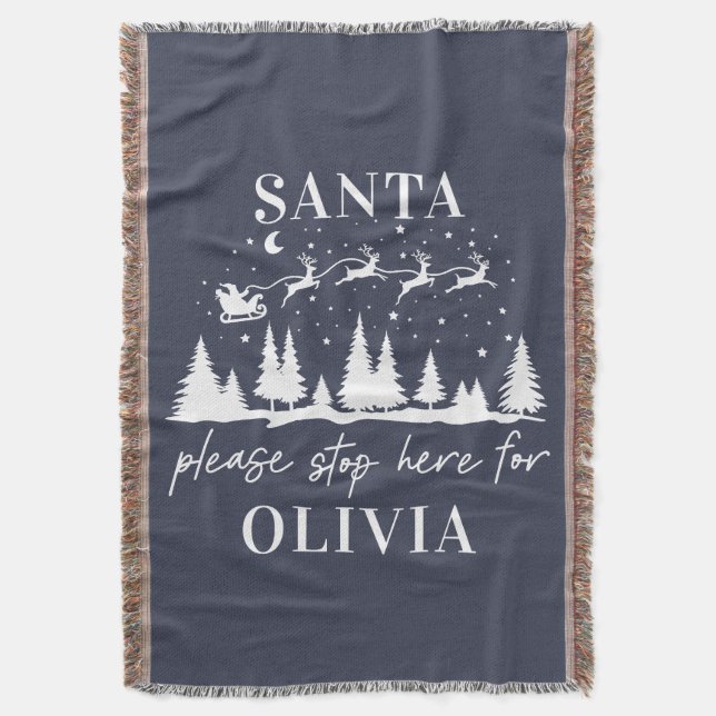 Santa please stop here for Christmas traditional F Throw Blanket (Front Vertical)