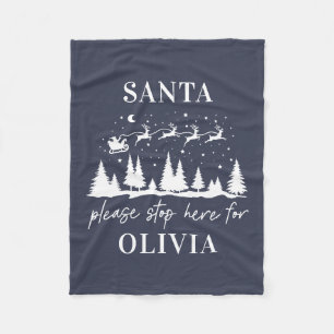 Santa please stop here for Christmas traditional Fleece Blanket