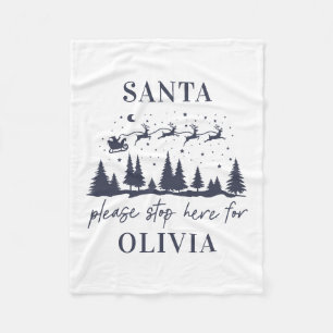 Santa please stop here for Christmas traditional T Fleece Blanket