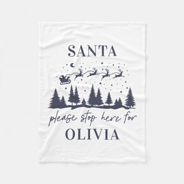 Santa please stop here for Christmas traditional T Fleece Blanket (Front)
