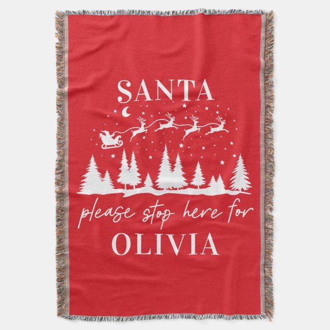 Santa please stop here for Christmas traditional Throw Blanket (Front Vertical)