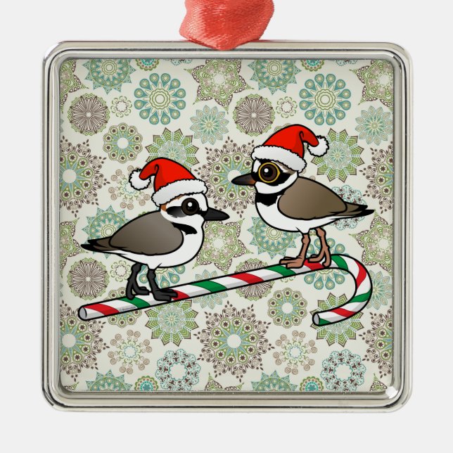 Santa Plovers Metal Ornament (Front)