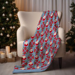 Santa Poinsettia Traditional Add Name Christmas Fleece Blanket<br><div class="desc">This fun and festive design features a hand drawn Santa Claus and poinsettia in classic red and blue for that cozy,  traditional holiday feeling with a hint of whimsy. Original art by Malissa Melrose. Add name to personalize.</div>