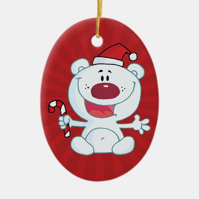 Santa Polar Bear Ceramic Ornament (Front)