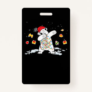 Santa Polar Bear Christmas Lights Bear Lover Badge