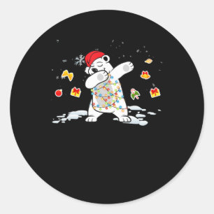 Santa Polar Bear Christmas Lights Bear Lover Classic Round Sticker