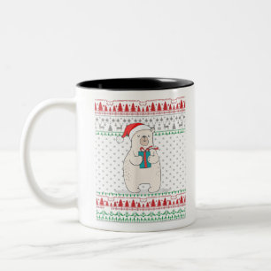 Santa Polar Bear Ugly Christmas Sweater Family Mat Two-Tone Coffee Mug