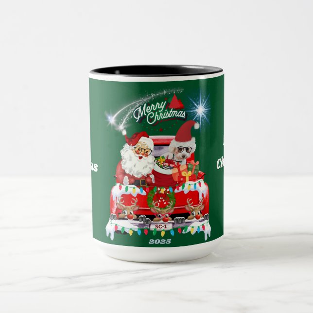 Santa & Poodle 2025 Christmas Green Mug (Center)