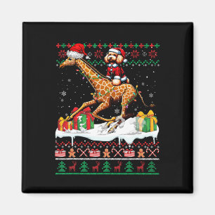 Santa Poodle Riding Giraffe Christmas Sweater Love Magnet