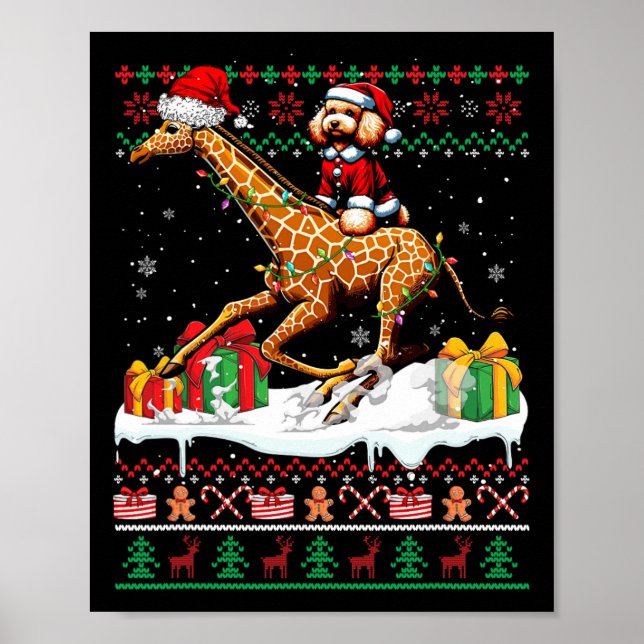 Santa Poodle Riding Giraffe Christmas Sweater Love Poster (Front)