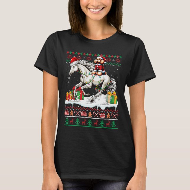 Santa Poodle Riding Horse Christmas Sweater Lover  (Front)