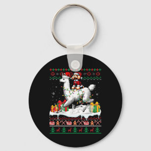 Santa Poodle Riding Llama Christmas Sweater Lover Keychain