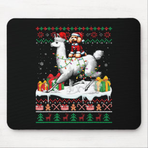 Santa Poodle Riding Llama Christmas Sweater Lover  Mouse Pad