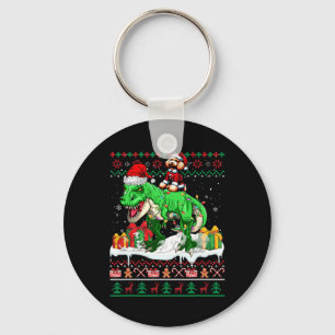 Santa Poodle Riding T-rex Christmas Sweater Lover Keychain