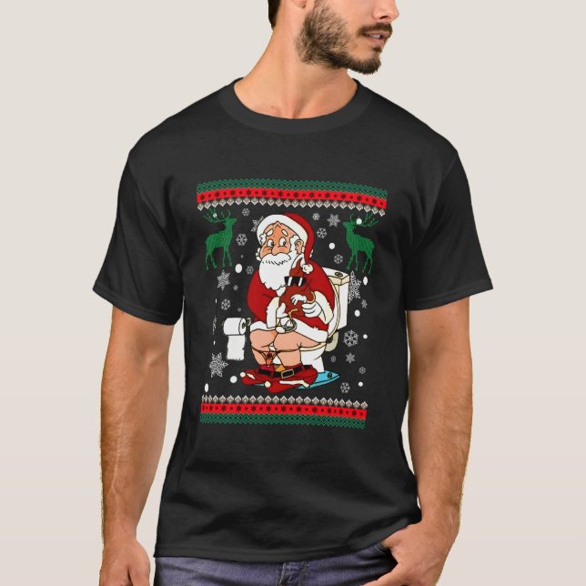 Santa Pooping Down The Chimney Ugly Sweater Christ (Front)
