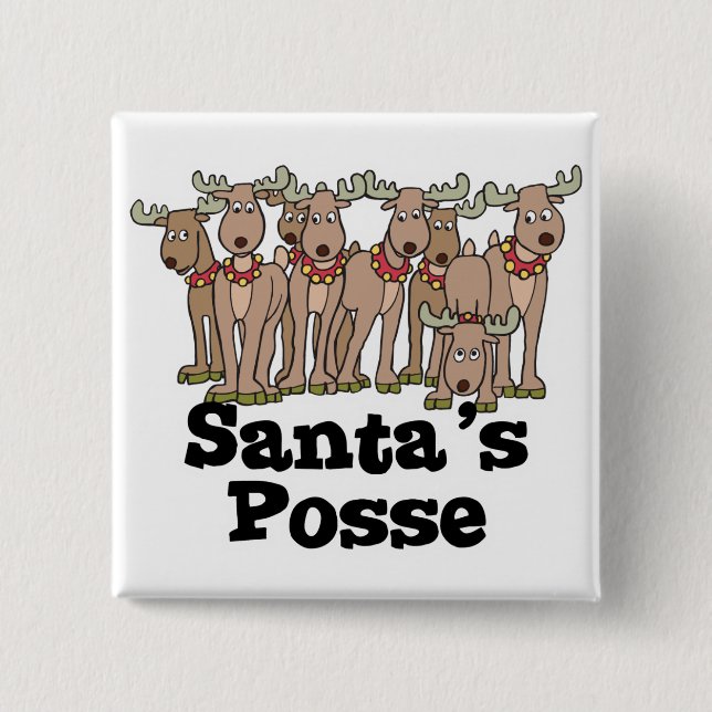 Santa posse reindeer 2 inch square button (Front)