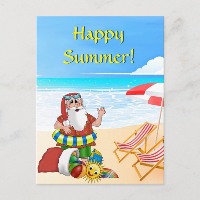Santa Postcard Xmas Summer Beach (Front)