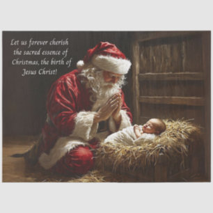 Santa Praying Thankful for Birth of Jesus Christ Tissue Paper