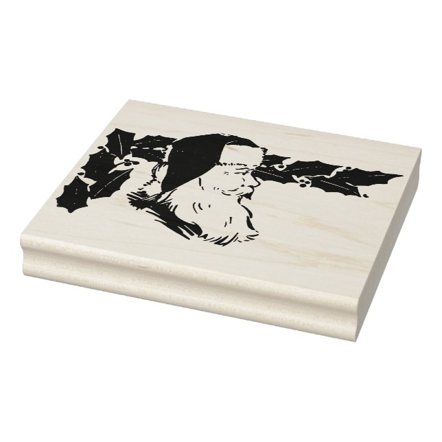 Santa profile with holly illustration pattern art rubber stamp (Stamp)