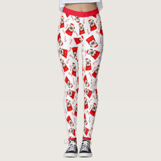 Santa Pug & Candy Canes Holiday Leggings
