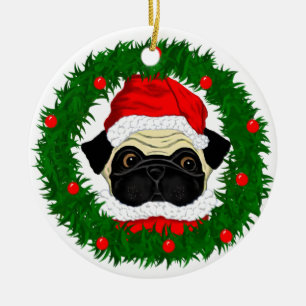 Santa Pug Ceramic Ornament